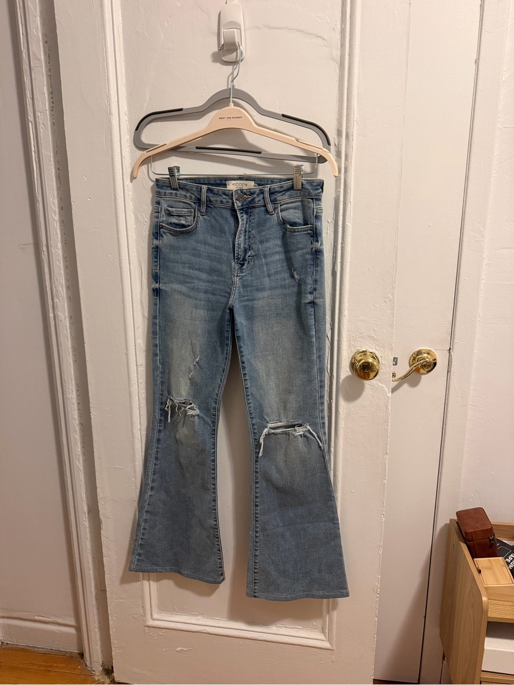 High-Rise Light Blue Distressed Flare Jeans